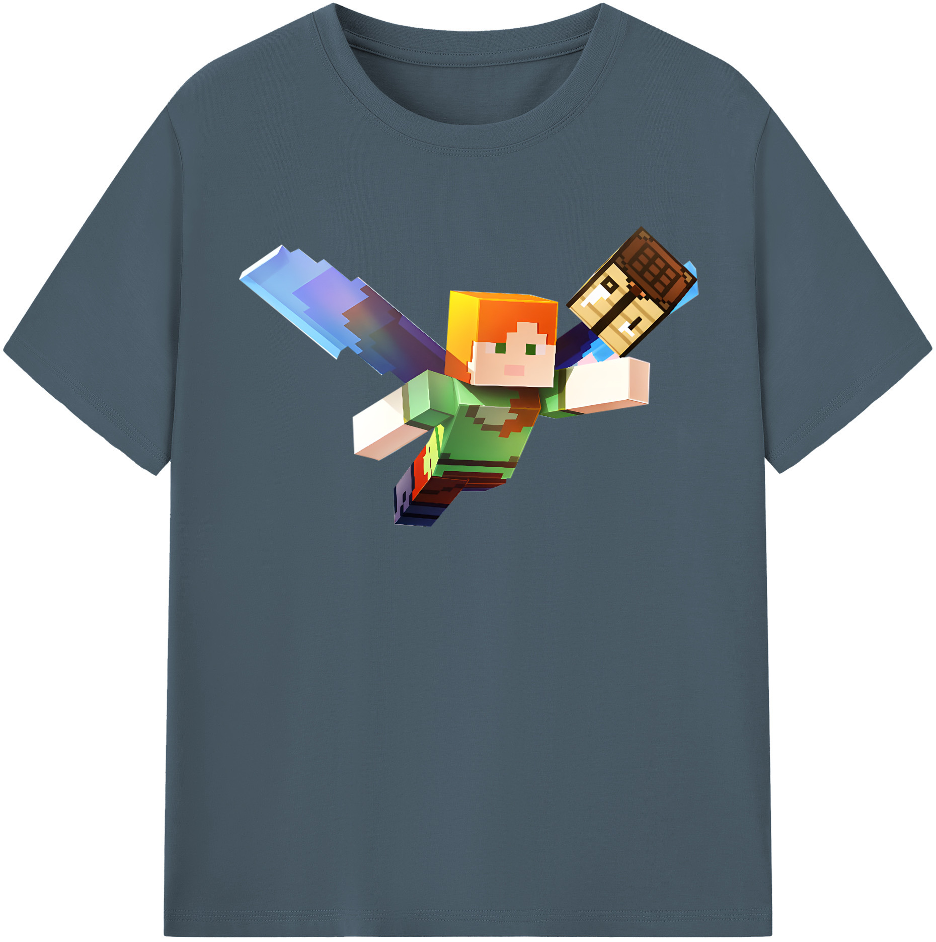 （画像用） マインクラフト ブロックの世界 Minecraft MC Block world 綿100％半袖Tシャツ（フロントプリント）